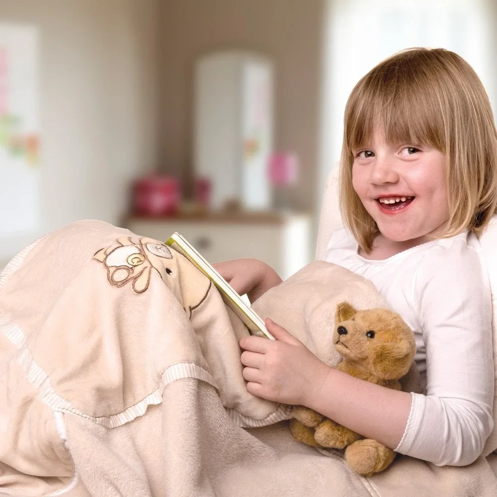 ClevaMama Pillow Blanket Toddler Kids Beige New Travel 2-in-1 Embroidered Bear